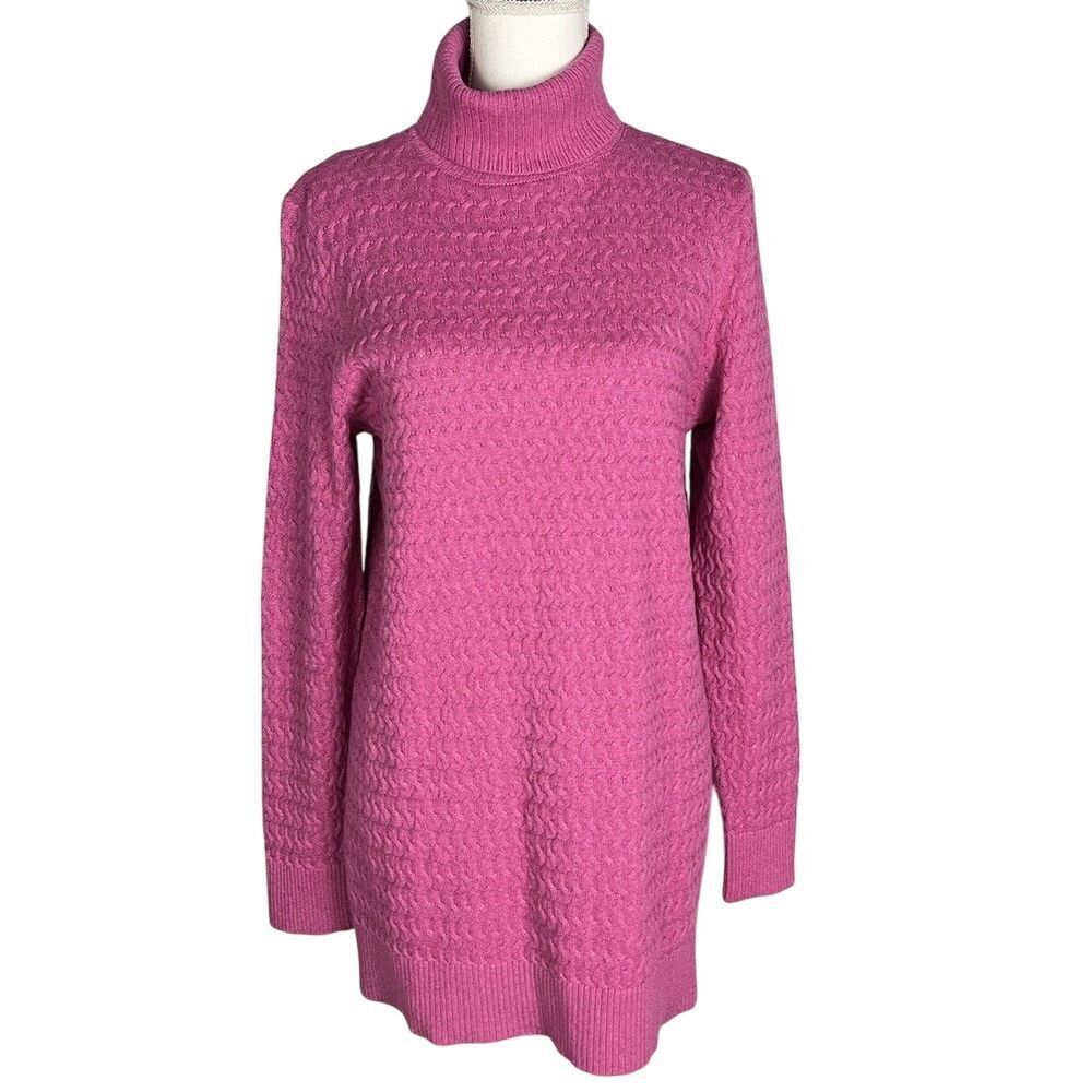 Land's End Sweater Womens M Pullover Pink Cable Knit‎ Cowl Neck Cotton